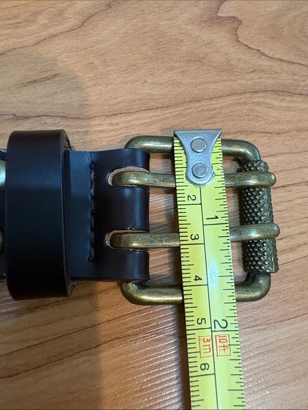 Men's Classic Dark Brown Leather Belt with Antique Brass Buckle